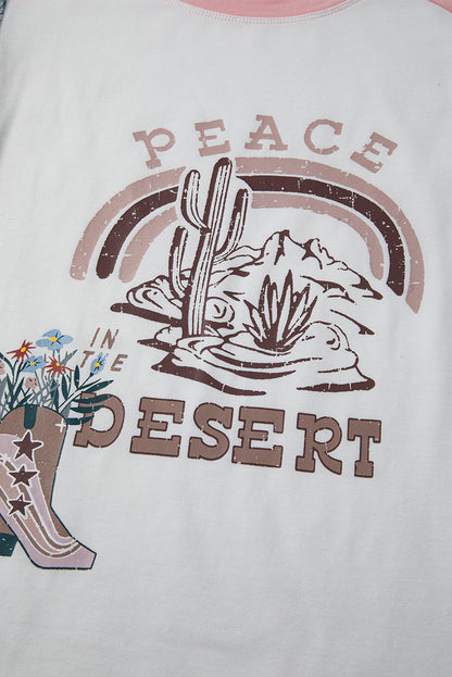 Multicolour Asymmetric Printed Patchwork Sleeve Peace Desert Graphic Top