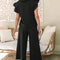 Black Textured Flutter Sleeve Top Wide Leg Pants Set