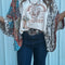 Multicolour Asymmetric Printed Patchwork Sleeve Peace Desert Graphic Top
